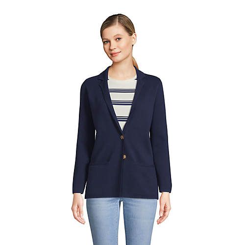 Women's Fine Gauge Cotton Button Front Blazer Sweater | Lands' End (US)