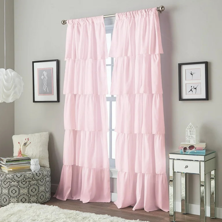 Curtainworks Flounced Ruffles Rod Pocket Light Filtering Curtain Panel, 42" x 63" - Walmart.com | Walmart (US)