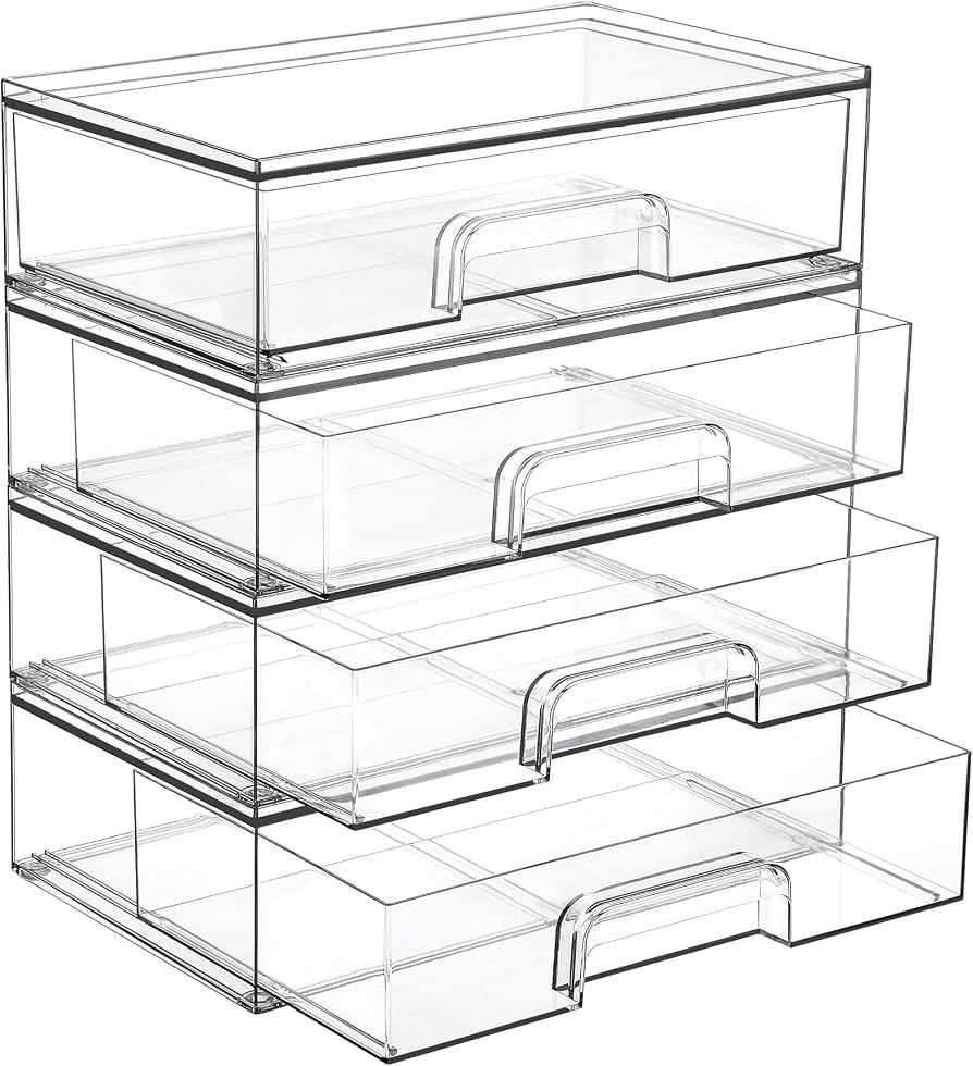 Vtopmart 12.1''W Clear Stackable Storage Drawers,4 Pack Acrylic Plastic Organizers Bins for Makeu... | Amazon (US)