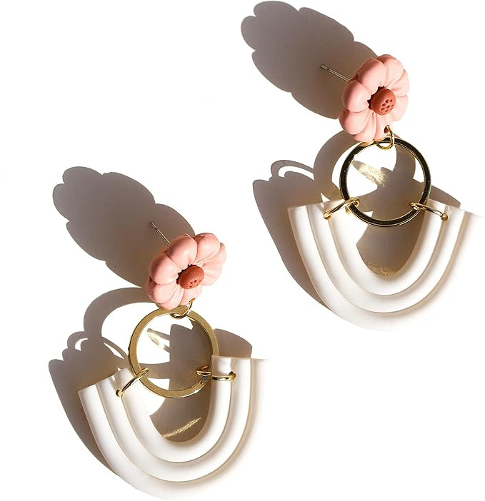 Polymer Clay Rattan Flower Earring,Lavy Chsia Handmade Woven Statement Boho Lightweight Drop Dang... | Amazon (US)