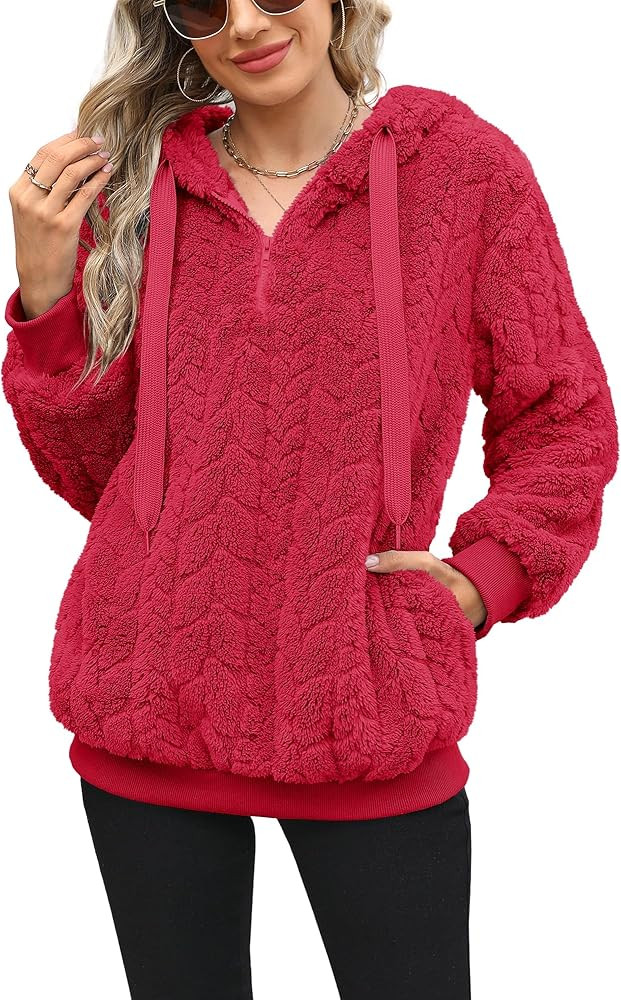 Yanekop Womens Fuzzy Fleece Pullover Oversized Sherpa Jacket Half Zip Pullover Sweaters Winter Fa... | Amazon (US)