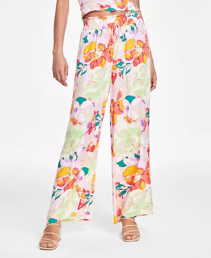 Bar III Women's Floral-Print Pull-On Wide-Leg Pants, Created for Macy's - Macy's | Macy's