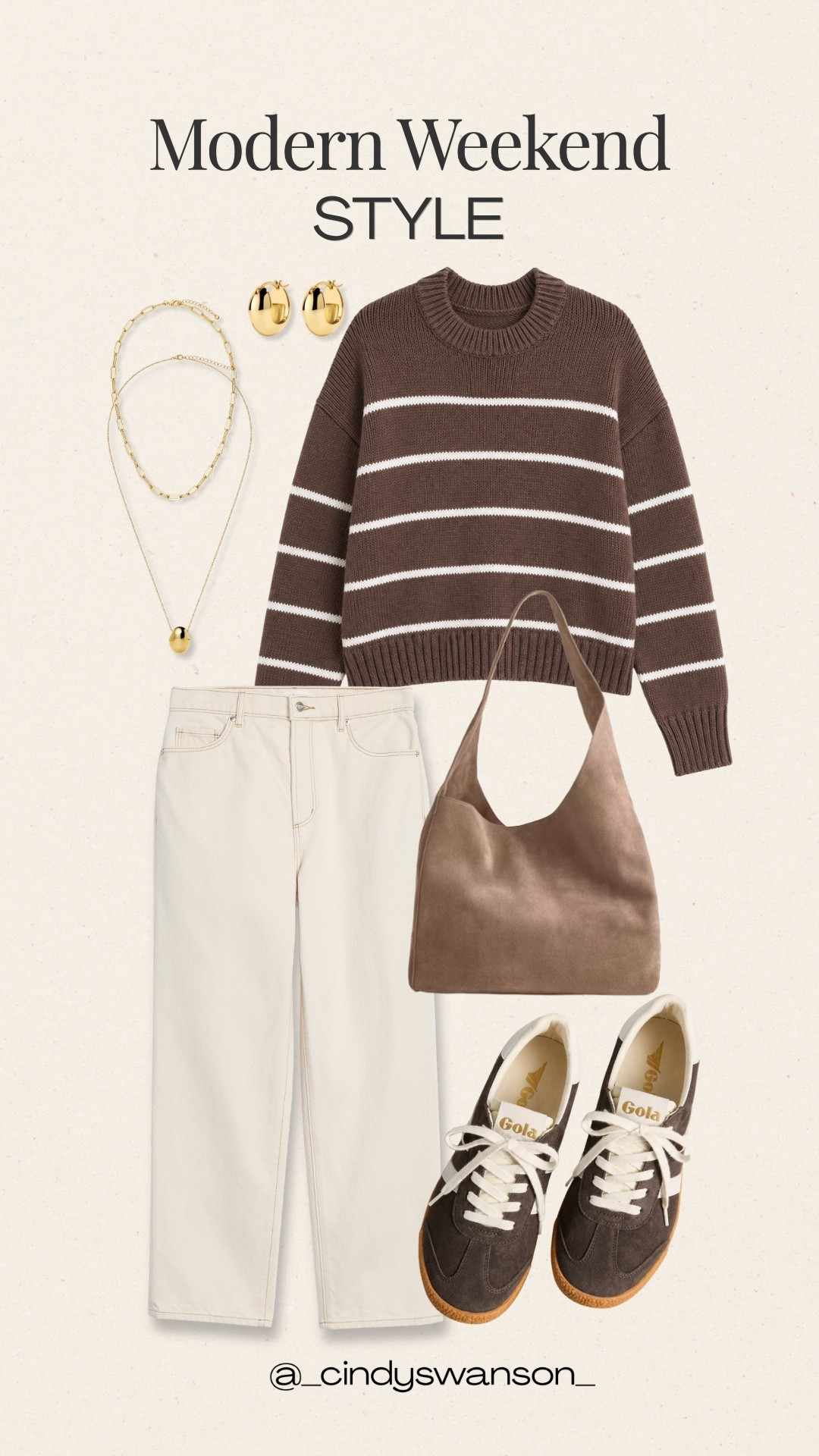This chocolate brown striped sweater with cream wide-leg jeans is such an easy weekend combination. The contrast stripe adds interest without feeling overdone, while the suede sneakers and soft taupe bag keep the look comfortable, casual, and polished enough for everything from errands to lunch.

💡 LTK MADE EASY
❤️ Heart = Support my posts!
🔖 Save = Get sale & restock alerts
📋 Lists = Keep favorites organized
📲 Share = Send lists and products to a friend. Hello, Christmas List!
💬 Comment = Ask me anything about what I’m wearing.:-)

#LTKootd #LTKOver40 #LTKSeasonal