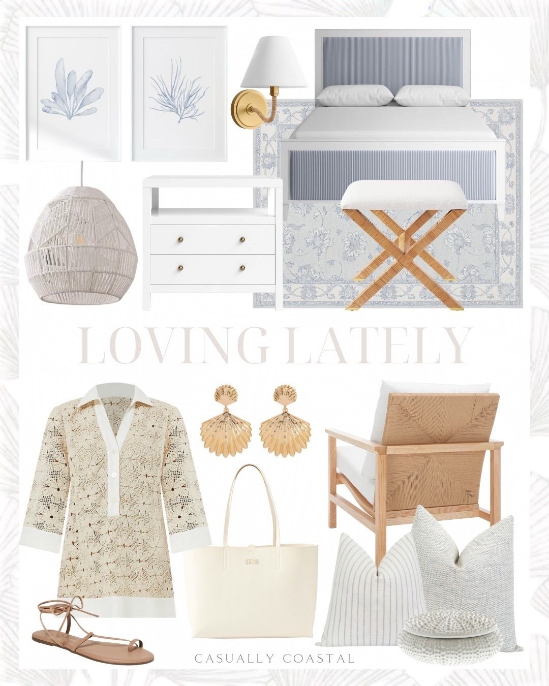 Loving Lately! 😍 Many items on sale!
——-
 Coastal home decor, coastal dress, coastal bed, coastal wall art, coastal chair, coastal wall decor, coastal tote bag, coastal pendant light, coastal stool, coastal sconce, coastal pillows, tuckernuck crochet dress, stripe pillow, woven pillow, upholstered armchair, muted blue corals, seaweed painting, Wool and cotton rug, oriental tug, wayfair rug, tkees lace up sandals, wayfair bed, upholstered standard bed, 2 drawer nightstand, dimmable bath sconce, pendant, sea urchin ceramic jewelry box, shell drop earrings, gold earrings, rattan x-base stool, tote bag 

#LTKHome #LTKSaleAlert