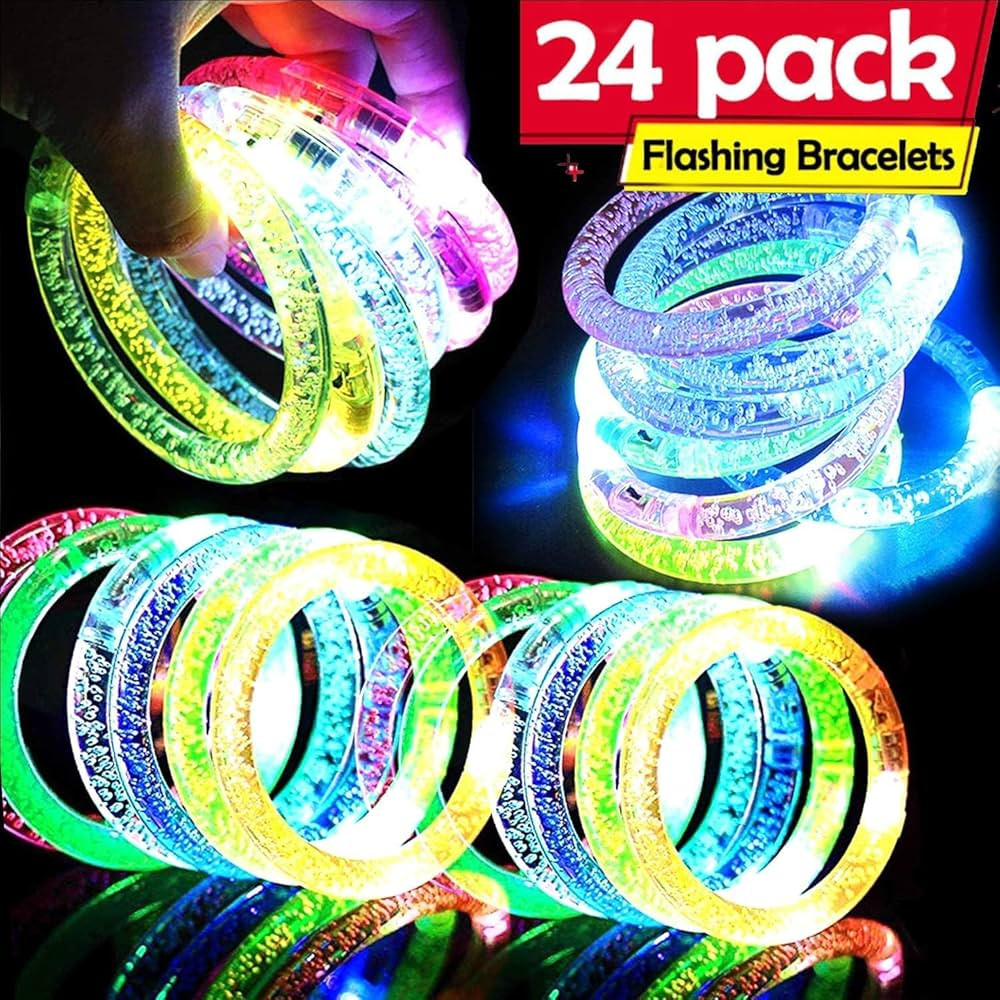 24 Pack Halloween Glow In The Dark LED Bracelets Halloween Treats Party Favors Flashing Light Up ... | Amazon (US)