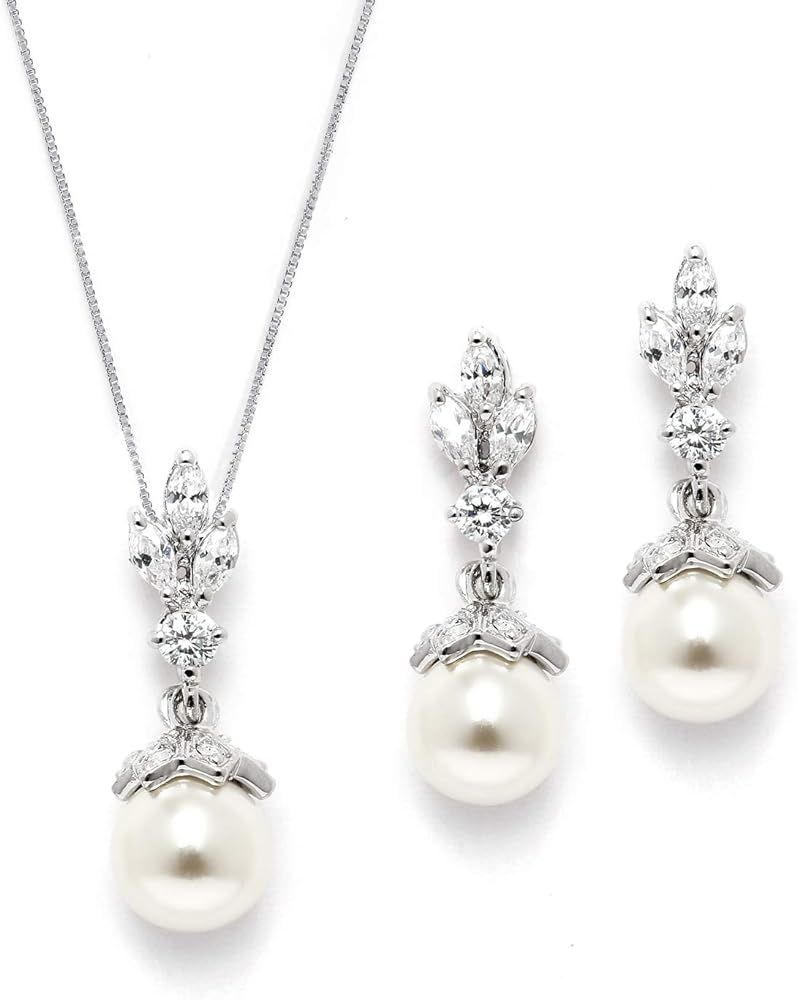 Mariell Ivory Pearl Necklace and Drop Earrings Bridal and Wedding Jewelry Set for Women, Brides, ... | Amazon (US)
