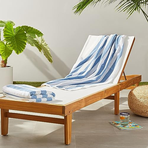 Amazon Basics Soft & Absorbent Beach Towels, 100% Cotton, Cabana Stripe, Machine Washable, Quick Dry, Large 30" x 60", Sky Blue, 2-Pack | Amazon (US)