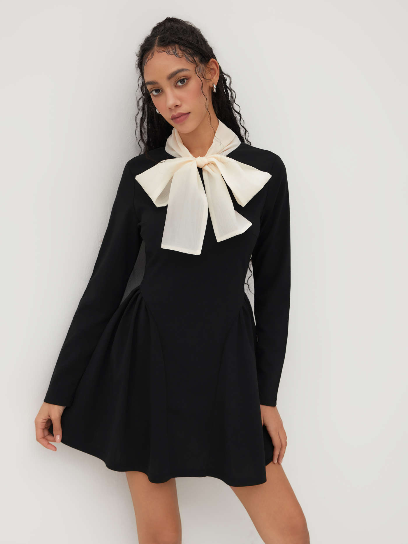 Knit Fabric High Neck Knotted Ruffle Mini Dress For Date | Cider