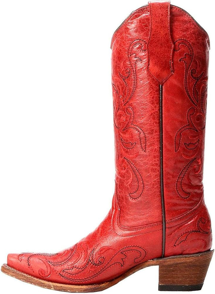 Circle G Women's Leather Cowgirl Boot Snip Toe Red 9 M US | Amazon (US)
