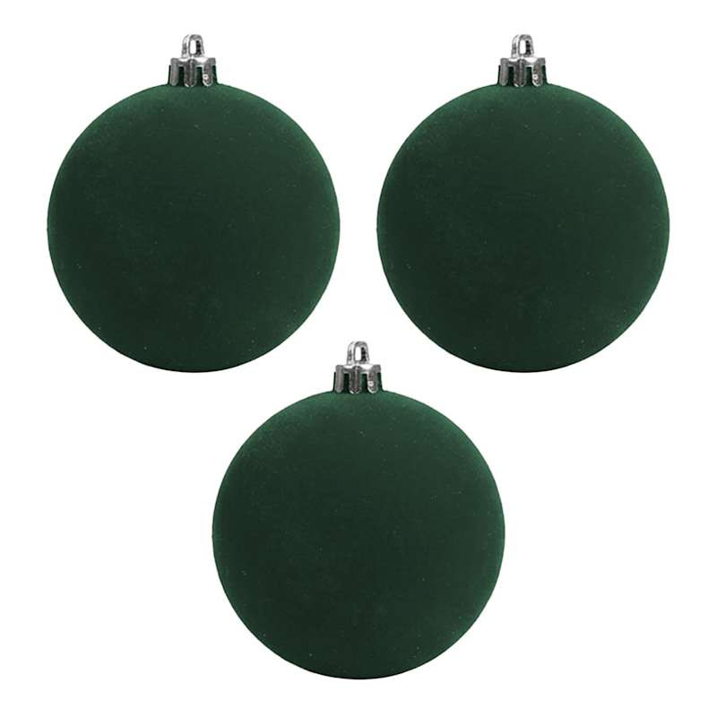 3-Count Green Flocked Ornaments, 5.9" | At Home