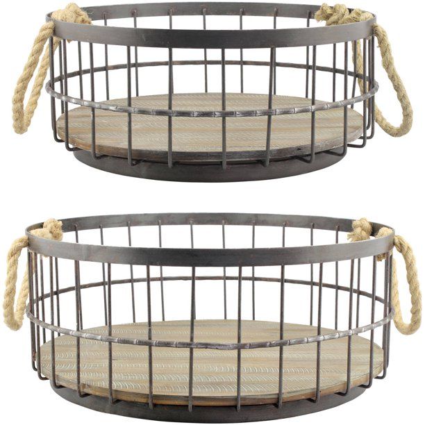 Set of 2 Wire and Wood Coastal Baskets | Walmart (US)