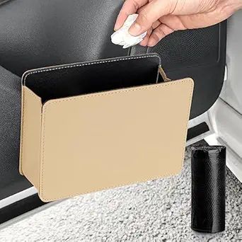 Accmor Car Trash Can, Leather Vehicle Trash Bin Car Dustbin Garbage Organizer Holder with One Rol... | Amazon (US)