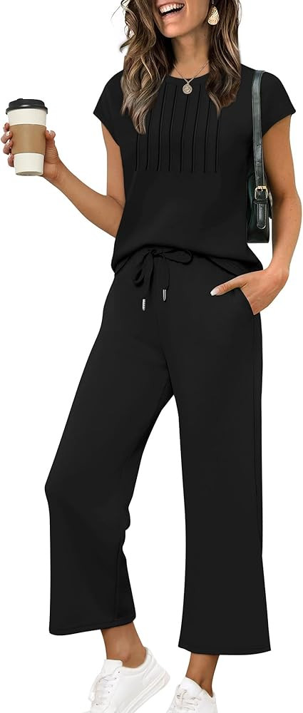 Sampeel Two Piece Sets for Women Summer Vacation Outfits Cap Sleeve Tops Lounge Matching Sets Wom... | Amazon (US)