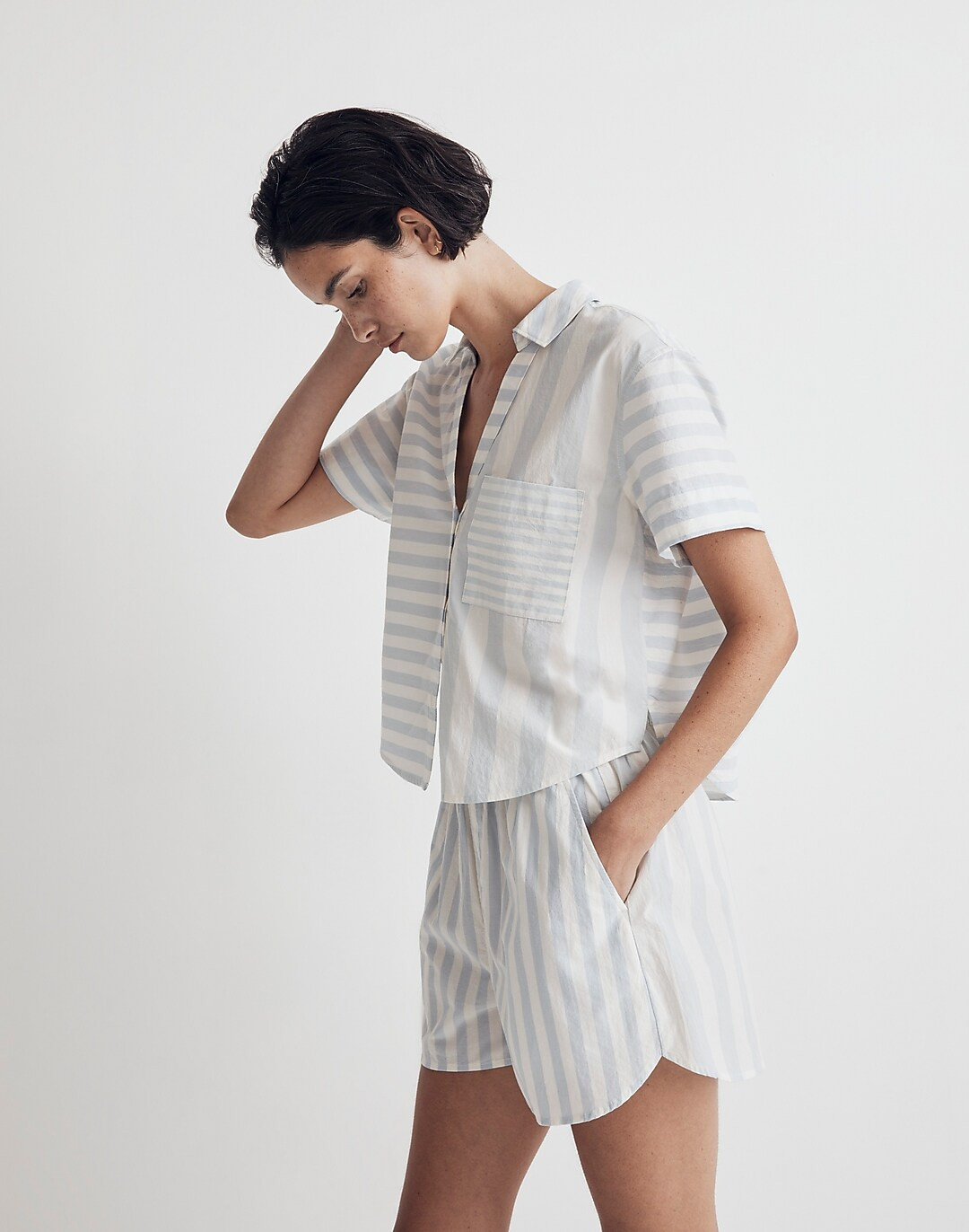 Y-Neck Button-Up Shirt in Mixed Stripe | Madewell