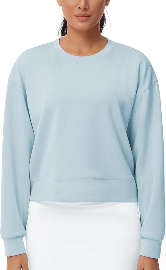 THE GYM PEOPLE Women's Crewneck Cropped Pullover Sweatshirt Cute Basic Long Sleeves Workout Tops | Amazon (US)