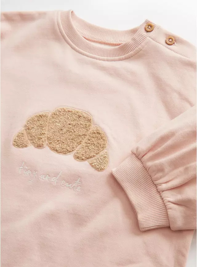 Pink Tiny & Cute Croissant Sweatshirt 3-6 months | Tu Clothing