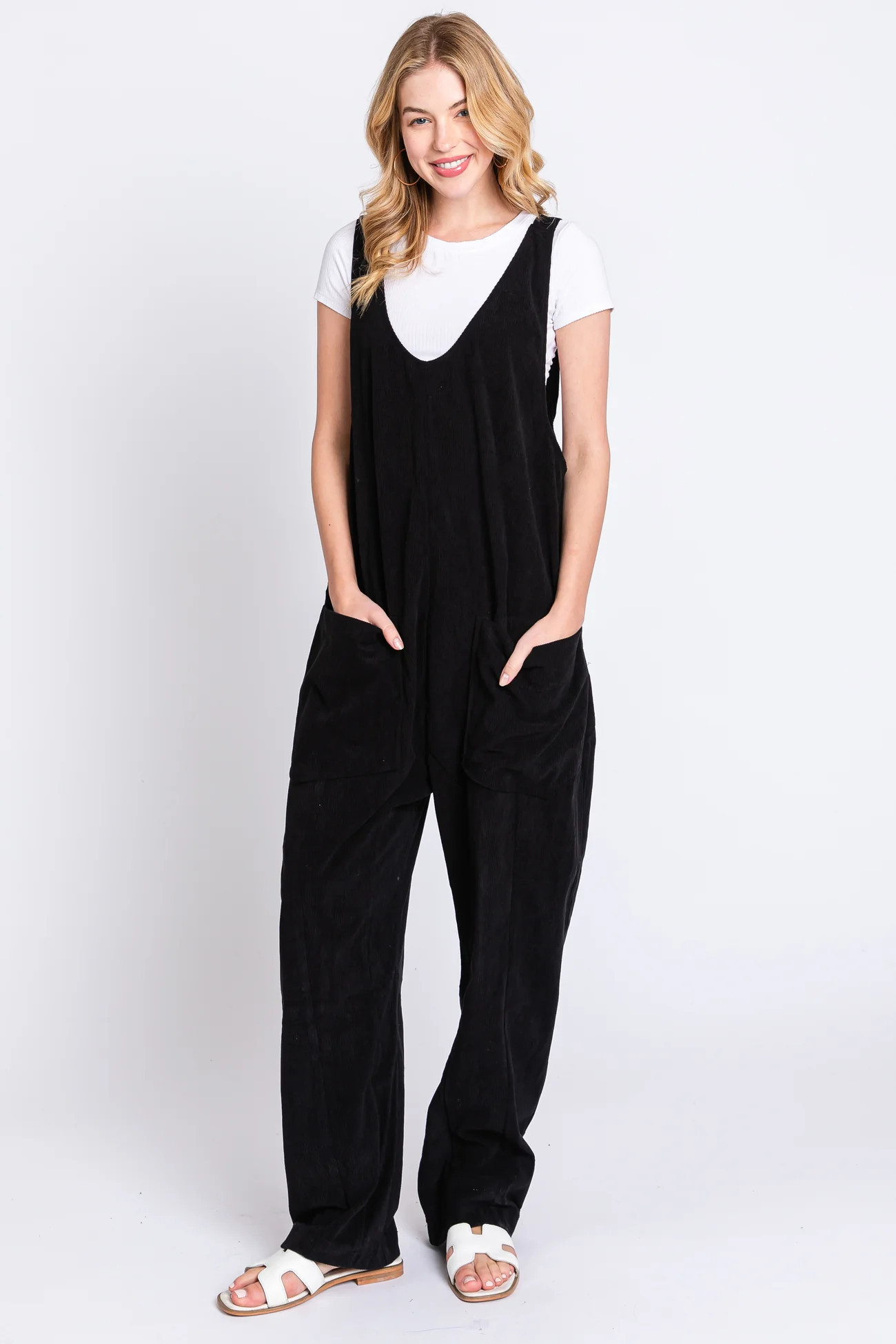 Black Corduroy Wide Leg Overalls | PinkBlush Maternity