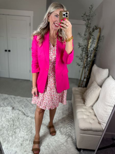 Daily try on, Walmart outfit, Walmart fashion, Walmart try on, time and tru, floral dress, pink blazer 

Medium in both 

#LTKWorkwear #LTKSeasonal