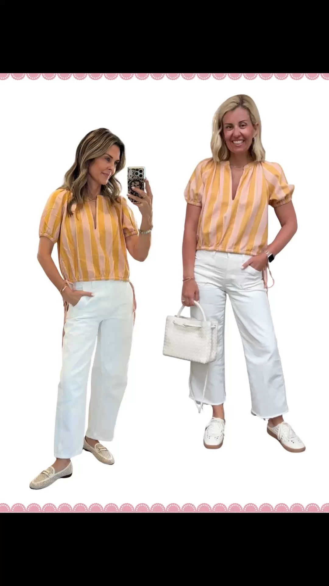 Twinning with @herfashionedlife! We are both wearing this adorable top from Mersea. The colorful stripes and ties on the side are perfection! I’m wearing an xs in top, 25P in jeans and 8 sneaker. 


#LTKgrwm #LTKootd #LTKdayinmylife