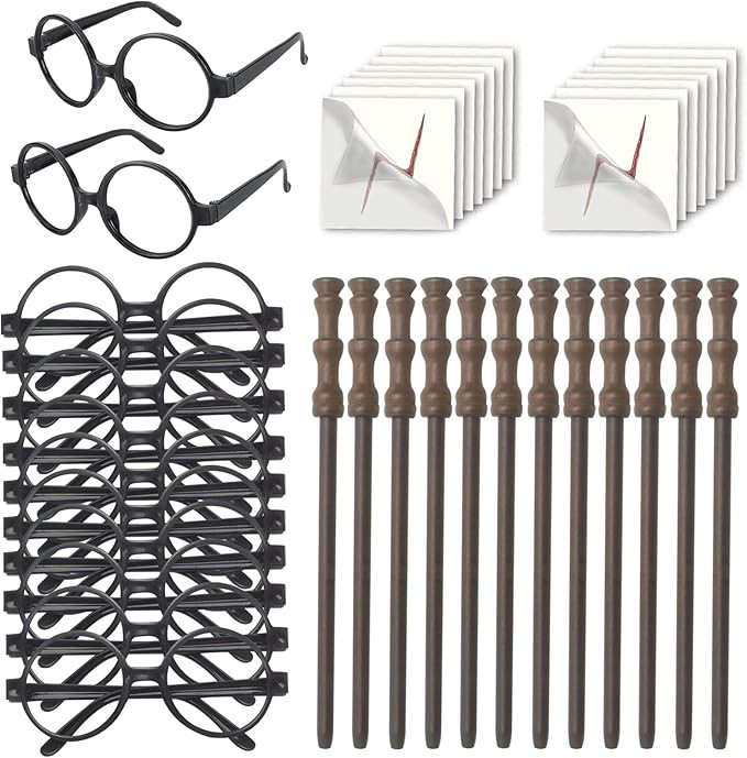 Wizard Party Supplies Set - Wand Pencils,Wizard Glasses with No Lenses,Lightning Bolt Scar Tempor... | Amazon (US)