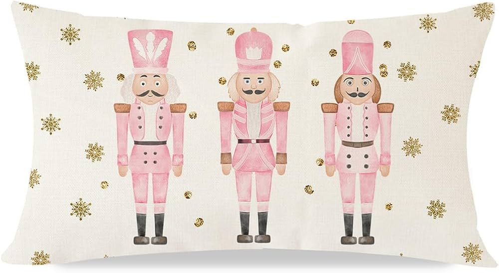 Pink Nutcracker Christmas Pillow Covers 12x20 Modern Farmhouse Christmas Decorations Christmas Lu... | Amazon (US)
