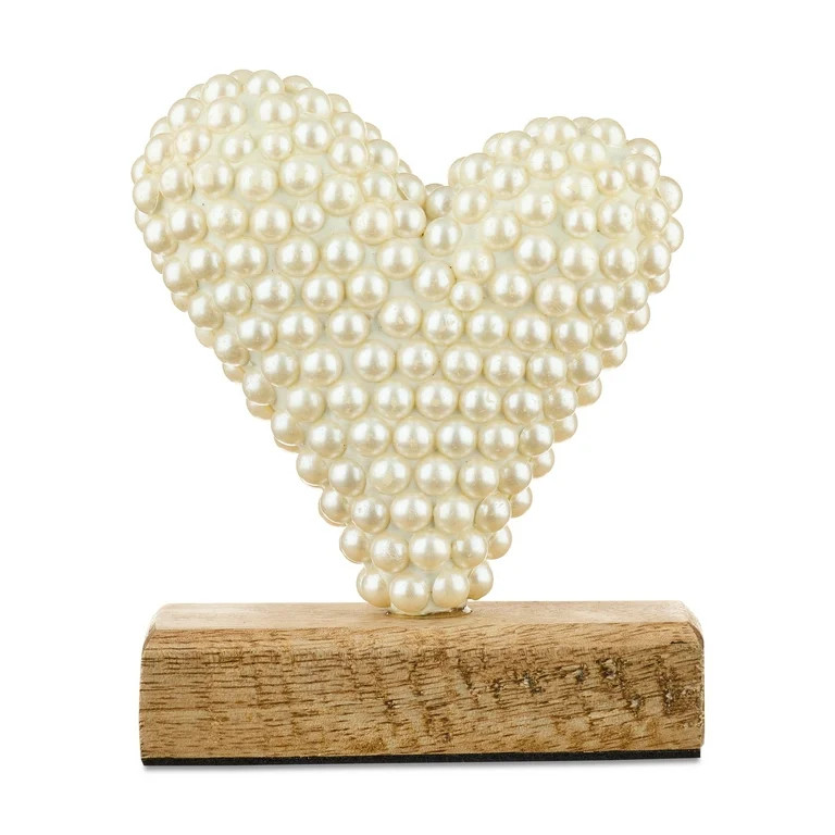 Wood and Pearl Heart Tabletop Decoration, Ivory, 5", Valentine's Day by Way To Celebrate | Walmart (US)