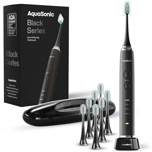 Aquasonic Black Series Ultra Whitening Toothbrush – ADA Accepted Electric Toothbrush- 8 Brush Heads & Travel Case – 40,000 VPM Electric Motor & Wireless Charging - 4 Modes w Smart Timer | Amazon (US)
