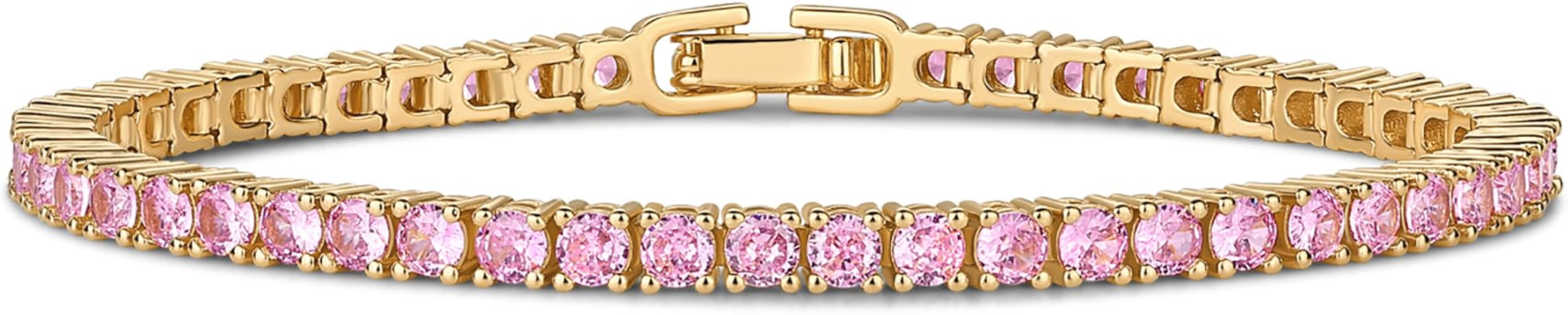 PAVOI Tennis Bracelet for Women, 14K Gold Plated Colorful Cubic Zirconia | Amazon (US)