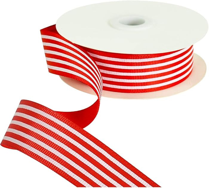 Red White Striped Ribbon 1 Inch Wide Fabric Grosgrain Ribbons 25 Yards Roll for Gift Wrapping Val... | Amazon (US)