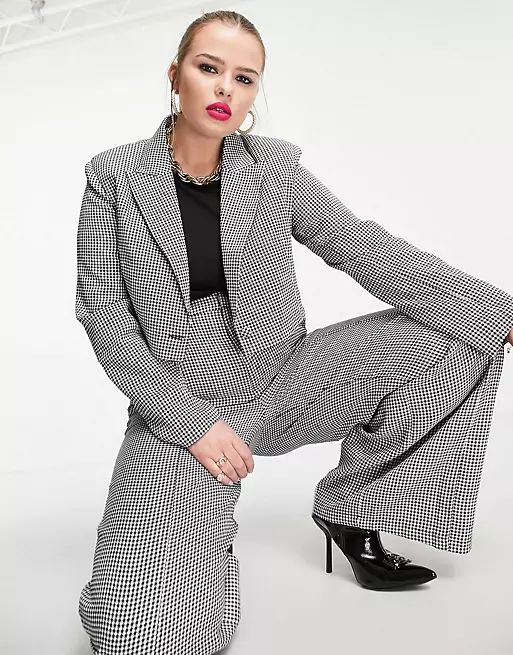Extro & Vert Plus cropped blazer and super wide leg pants in houndstooth check | ASOS | ASOS (Global)