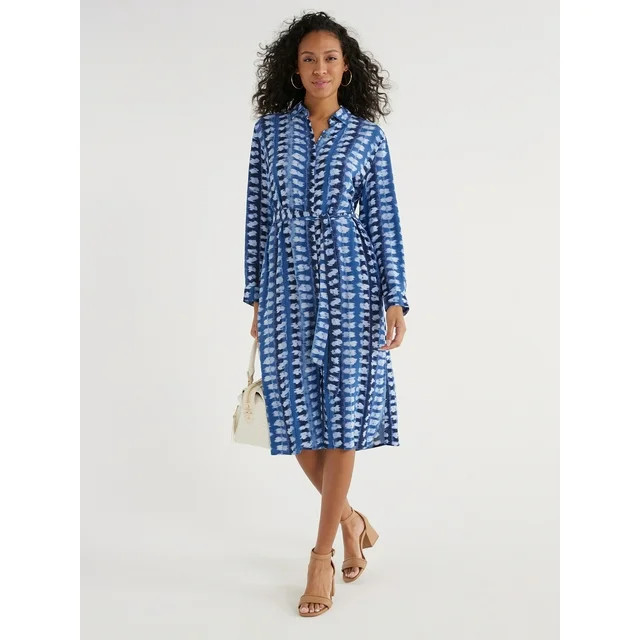 Time and Tru Women’s Button Front Shirt Dress with Long Sleeves, Sizes XS-XXXL | Walmart (US)