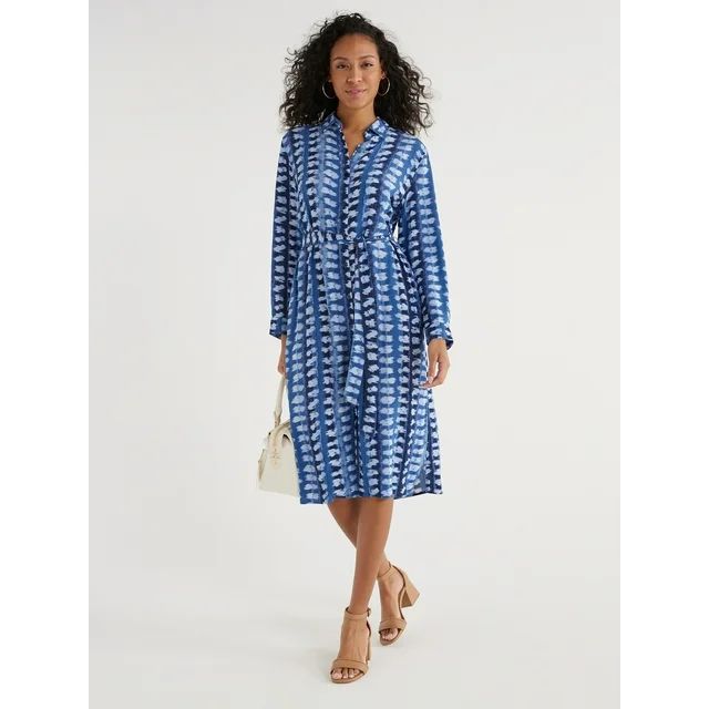 Time and Tru Women’s Button Front Shirt Dress with Long Sleeves, Sizes XS-XXXL - Walmart.com | Walmart (US)