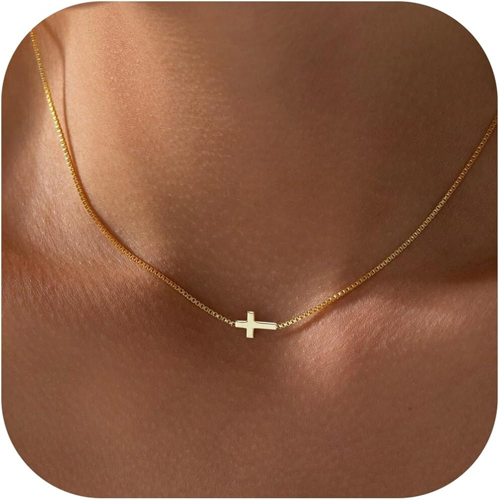 Cross Necklace for Women - 18K Gold Plated Cross Necklace Dainty Gold Cross Necklace Tiny Sideway... | Amazon (US)