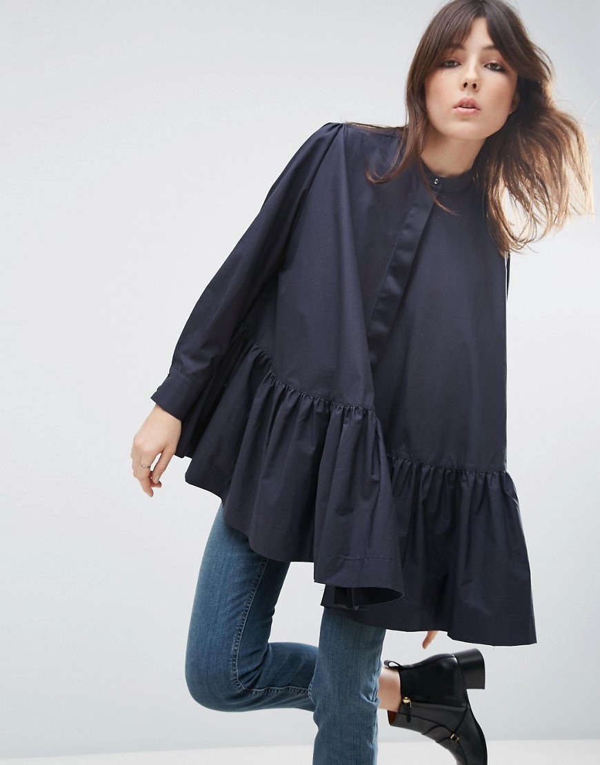 ASOS WHITE Long Sleeve Frill Hem Oversized Shirt | Asos NL