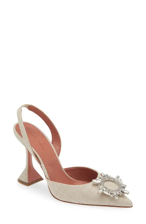 Amina Muaddi Begum Pointed Toe Slingback Pump in Beige at Nordstrom, Size 13Us | Nordstrom