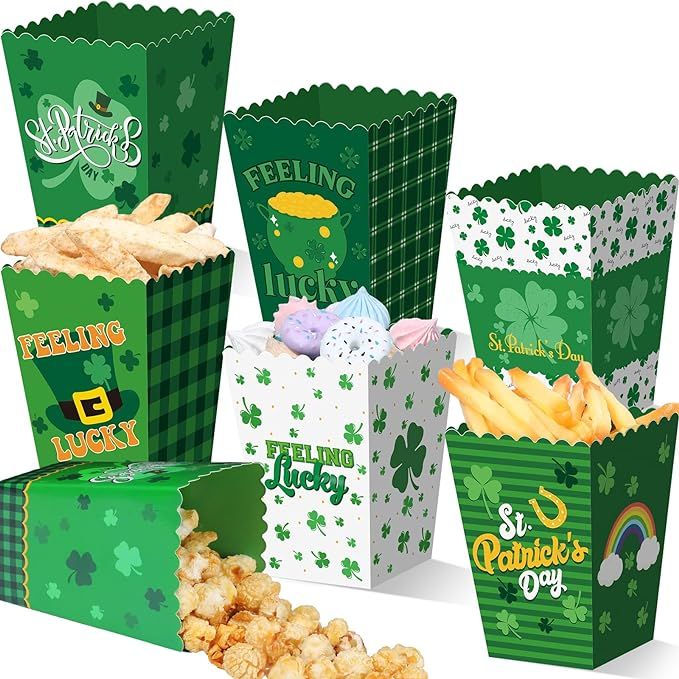 Noveread 60 Pcs Mini St. Patrick's Day Treat Boxes Shamrock Paper Candy Cookie Boxes Green Clover... | Amazon (US)
