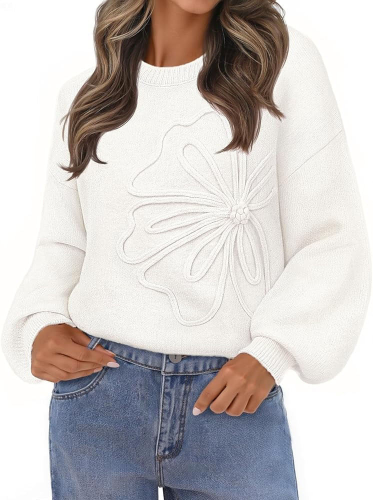 MEROKEETY Women's Winter Floral Sweater Crew Neck Lantern Sleeve 2025 Fall Trendy Warm Chunky Ove... | Amazon (US)