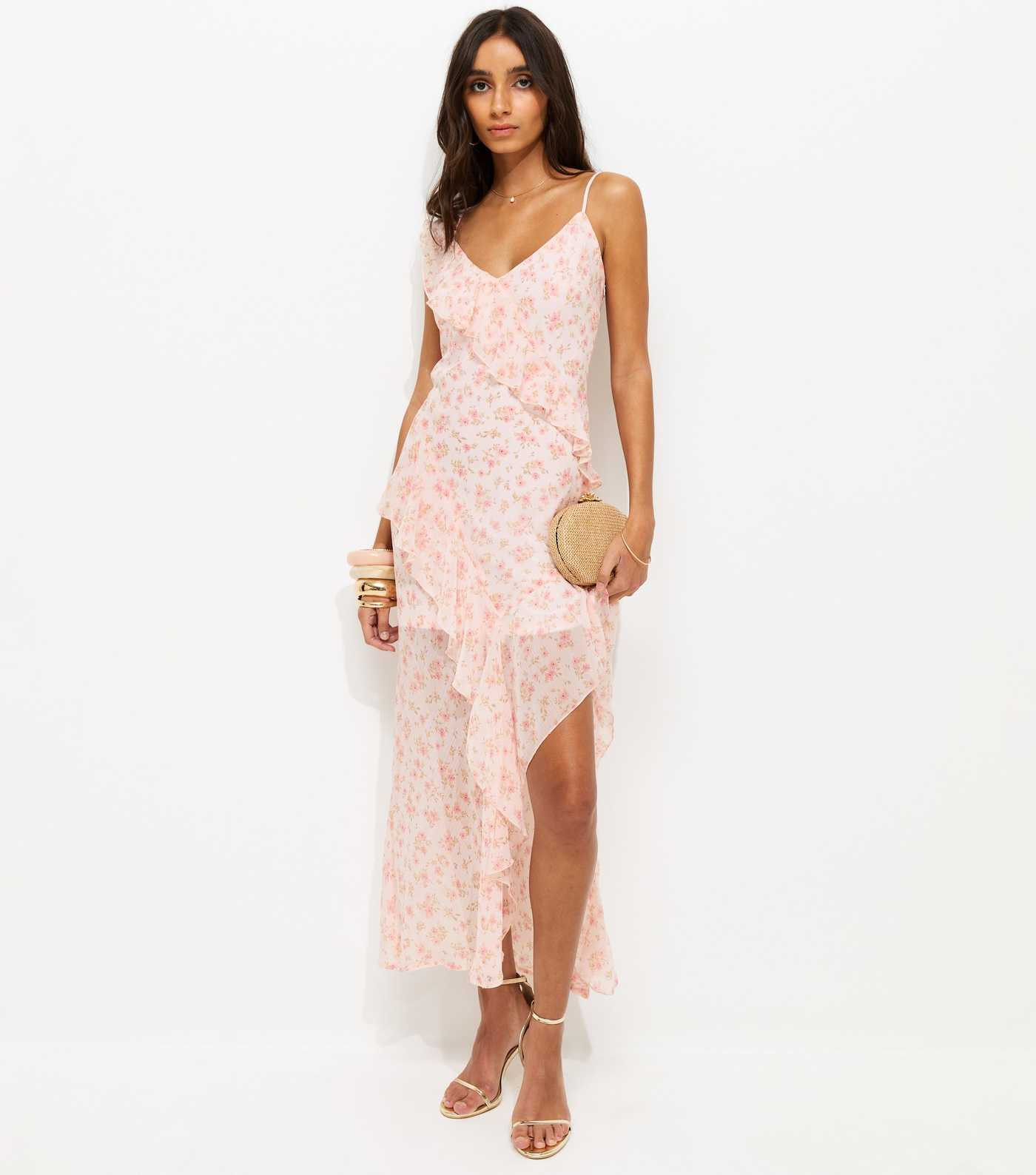 Light Pink Floral Chiffon Ruffle Midi Dress | New Look | New Look (UK)