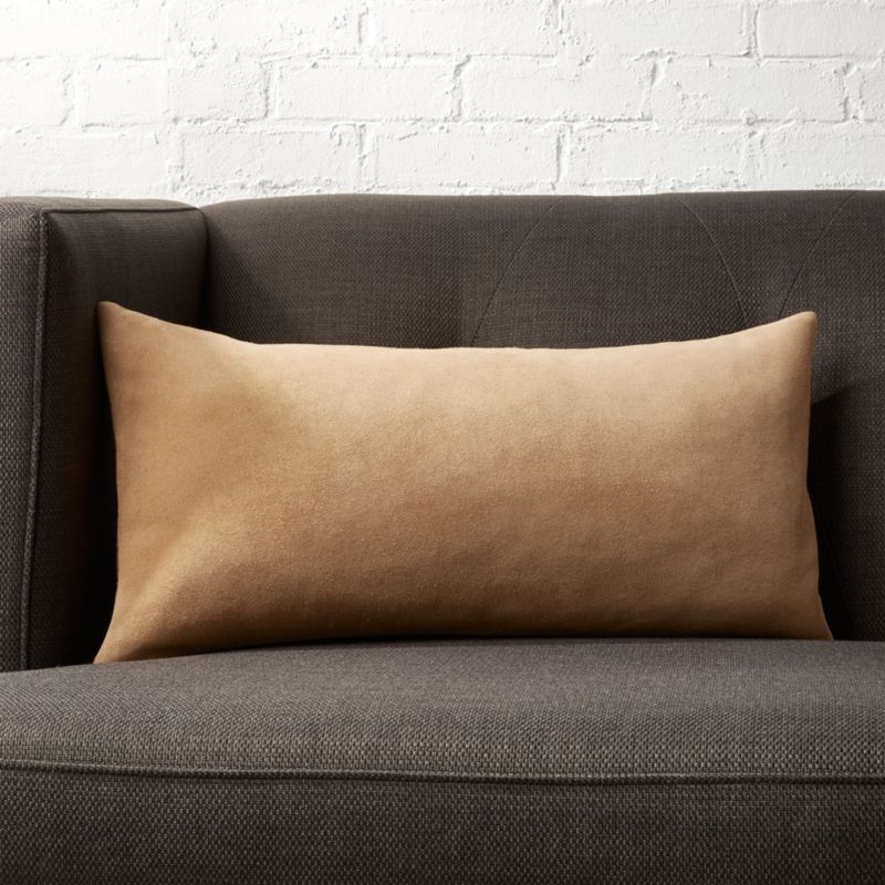 23"x11" Suede Camel Tan Pillow with Feather-Down Insert + Reviews | CB2 | CB2