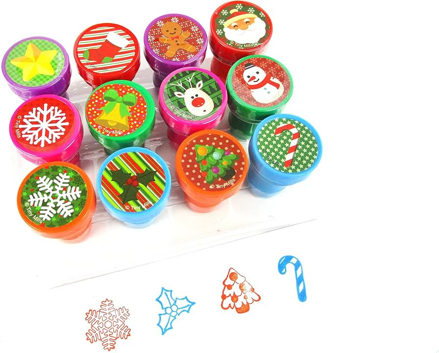 TINYMILLS 12 Pcs Christmas Holiday Stamp Kit for Kids - Christmas Santa Claus Self Inking Stamps ... | Amazon (US)