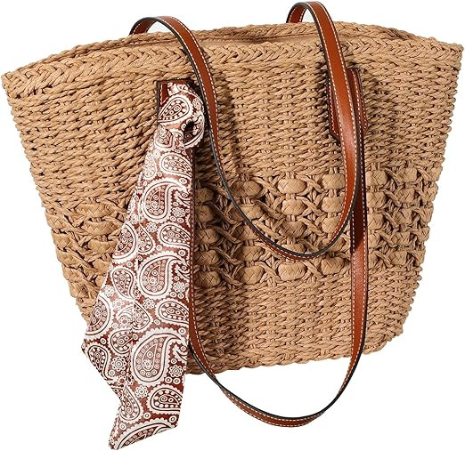 Trifabricy Beach Bags for Women, Summer Straw Bag, Woven Straw Beach Tote Bag Shoulder Handbags | Amazon (US)