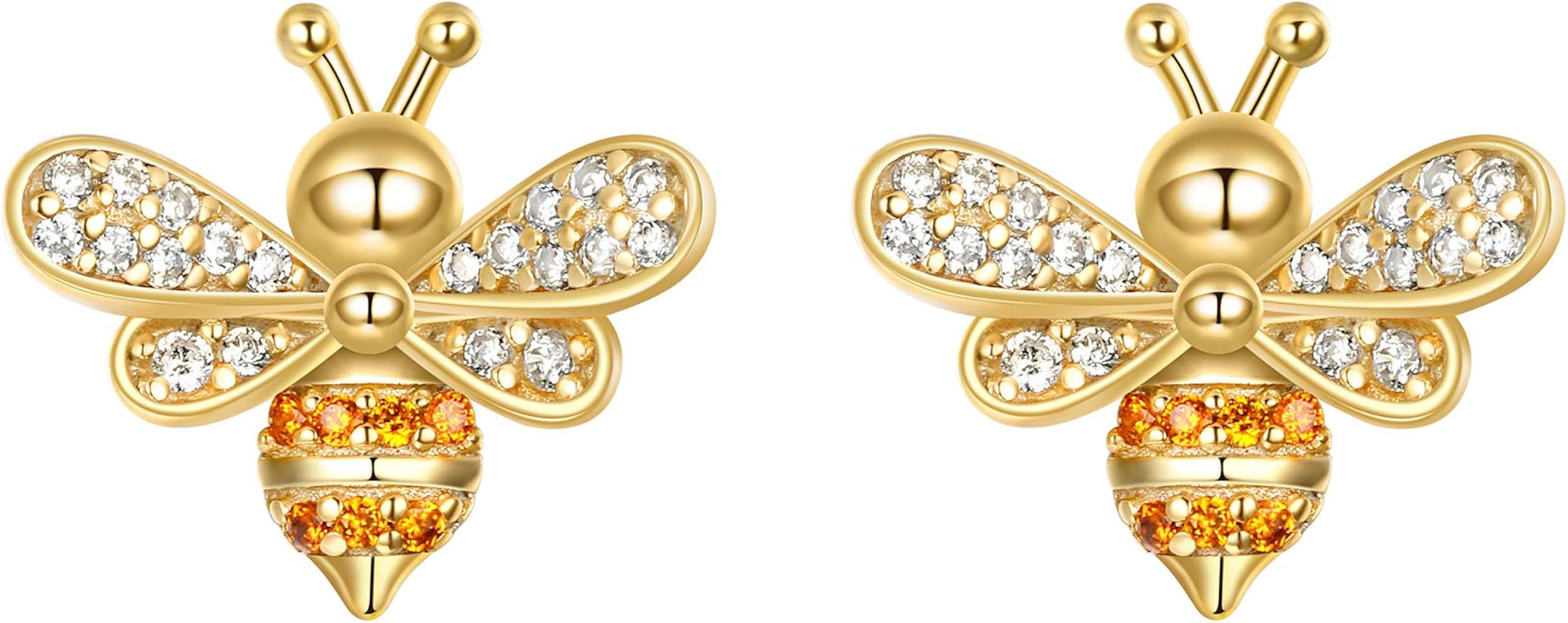 EleQueen Dainty CZ Tiny Bumblebee Stud Earrings for Women,Cubic Zirconia Cute Bee Animal Valentin... | Amazon (US)