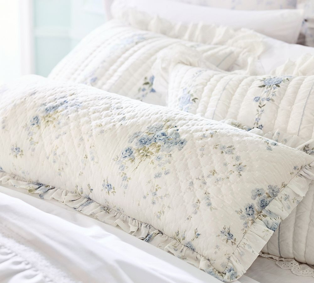 LoveShackFancy Blue Rose Ruffle Filled Lumbar Pillow | Pottery Barn (US)
