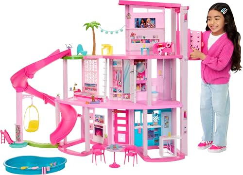 Barbie Dreamhouse, Pool Party Doll House with 75+ Pieces and 3-Story Slide, House Playset, Pet Elevator and Puppy Play Areas | Amazon (US)
