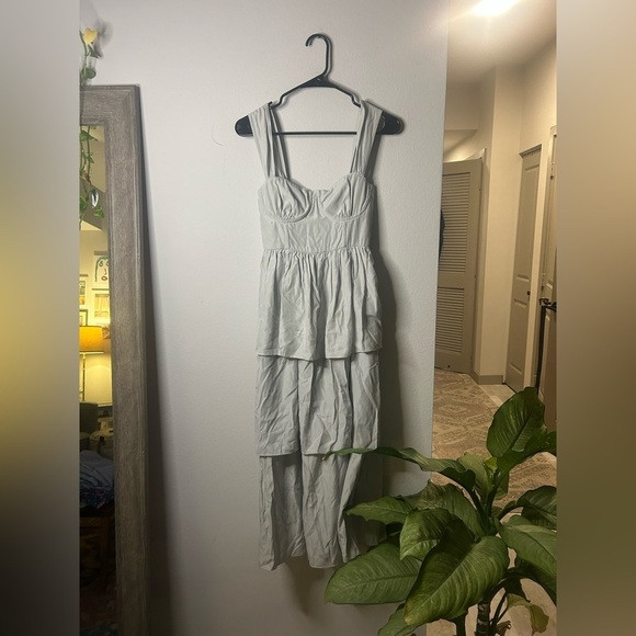 WeWoreWhat Corset Maxi Dress Mist Gray Rayon Poplin Size 2 NWT Revolve | Poshmark