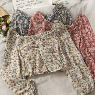 Off-Shoulder Twisted Floral Crop Top in 5 Colors | YesStyle Global