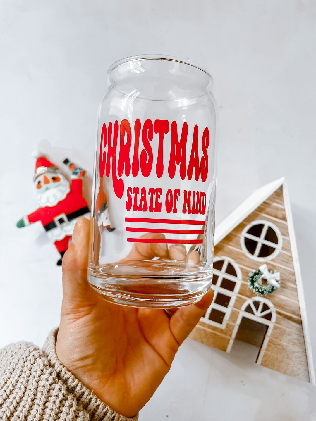 Christmas Libbey Glass | Iced Coffee Libbey Glass Can | Christmas Tree Gold Sparkle Beer Can Glas... | Etsy (US)