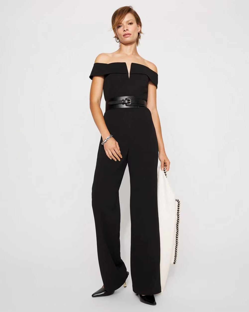 Off-The-Shoulder Crepe Jumpsuit | White House Black Market | White House Black Market