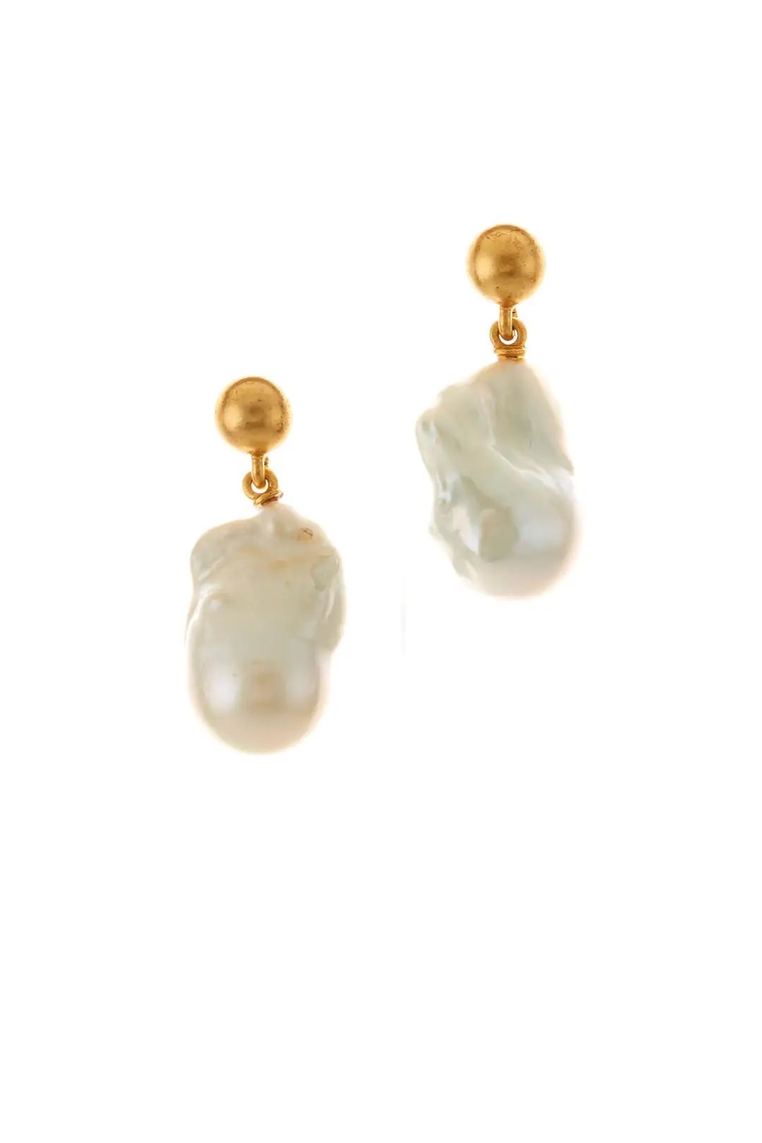 Oscar de la Renta Gold Baroque Pearl Earrings | Rent The Runway