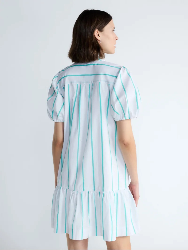 Free Assembly Women's Tie Neck Striped Cotton Mini Dress, Sizes XS-4X | Walmart (US)